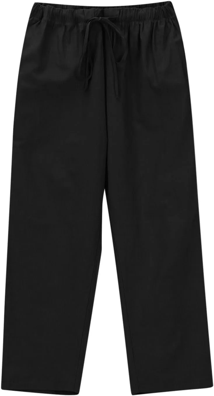 Women's Casual Cotton Linen Pants Summer Wide Straight Leg Lounge Trousers Elastic Waist Drawstring Pant with Pockets