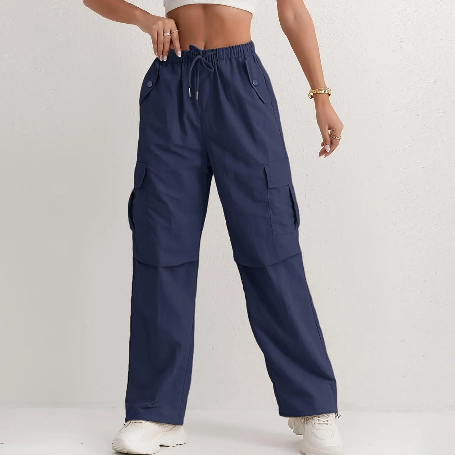 Women's Casual Waist Drawstring Pocket Work Dressy Loose Fit Fashion Pants