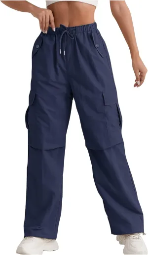 Women's Casual Waist Drawstring Pocket Work Dressy Loose Fit Fashion Pants