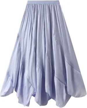 Women's Chiffon Flowy Long Skirt Asymmetrical Hem Elastic Waist Beach Skirts Lightweight Summer Casual Maxi Dress