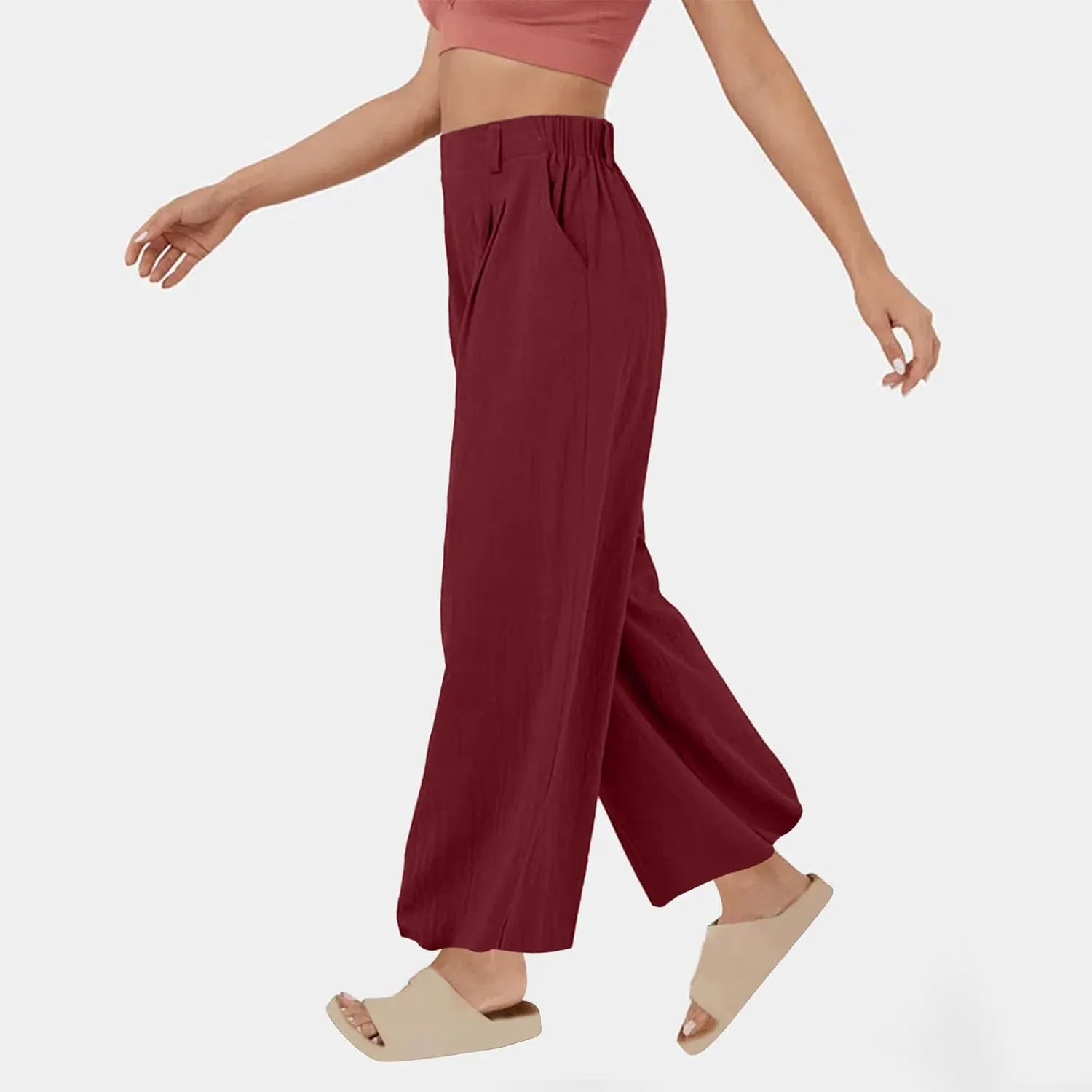 Womens Cotton Linen Pants Casual Loose High Waisted Wide Leg Palazzo Trousers Summer Beach Vacation Cropped Pant 2025