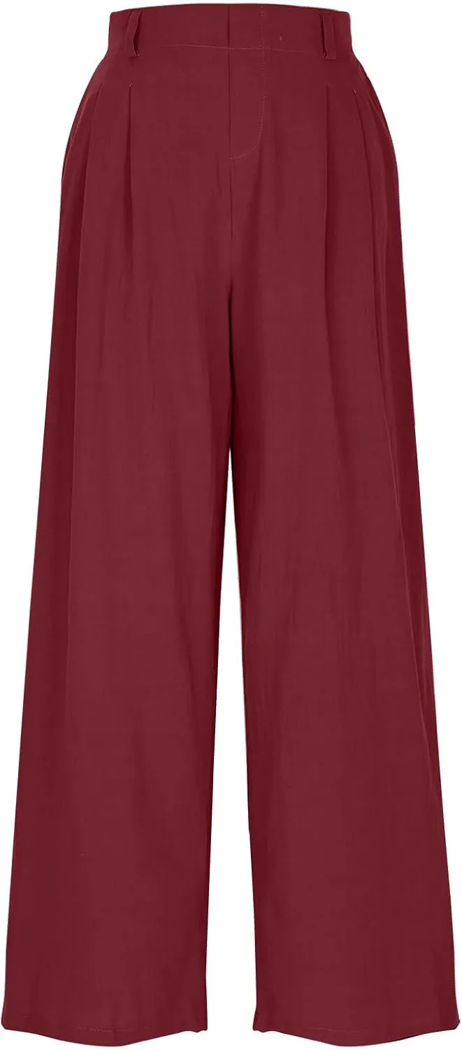 Womens Cotton Linen Pants Casual Loose High Waisted Wide Leg Palazzo Trousers Summer Beach Vacation Cropped Pant 2025