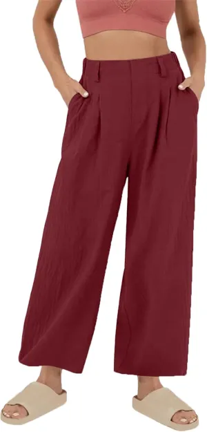 Womens Cotton Linen Pants Casual Loose High Waisted Wide Leg Palazzo Trousers Summer Beach Vacation Cropped Pant 2025