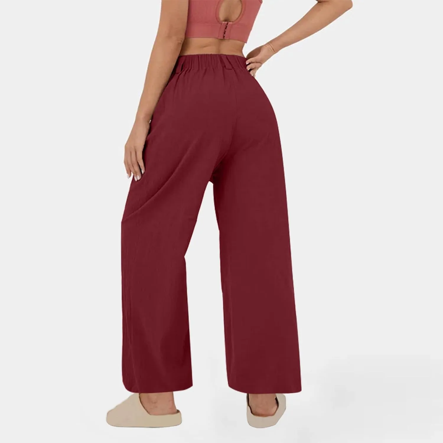Womens Cotton Linen Pants Casual Loose High Waisted Wide Leg Palazzo Trousers Summer Beach Vacation Cropped Pant 2025