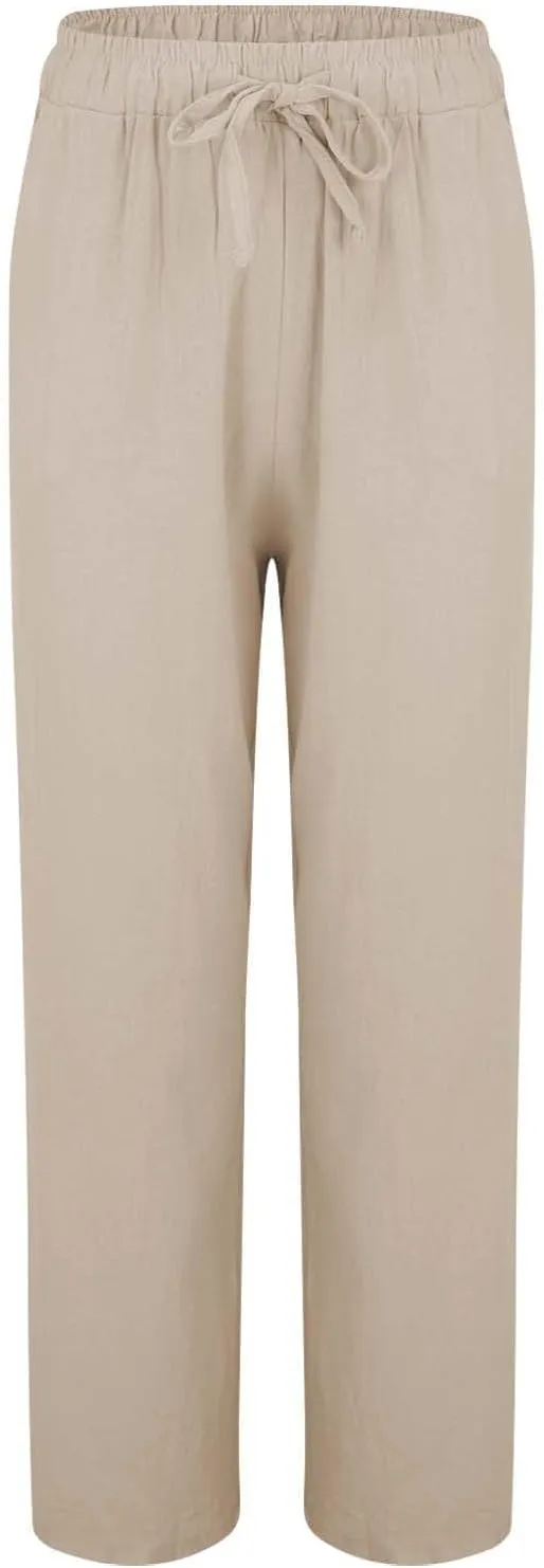 Womens Cotton Linen Pants Pants Fashion Drawstring Elastic Trousers Comfy Sports Athletic Lounge Pants with Pockets