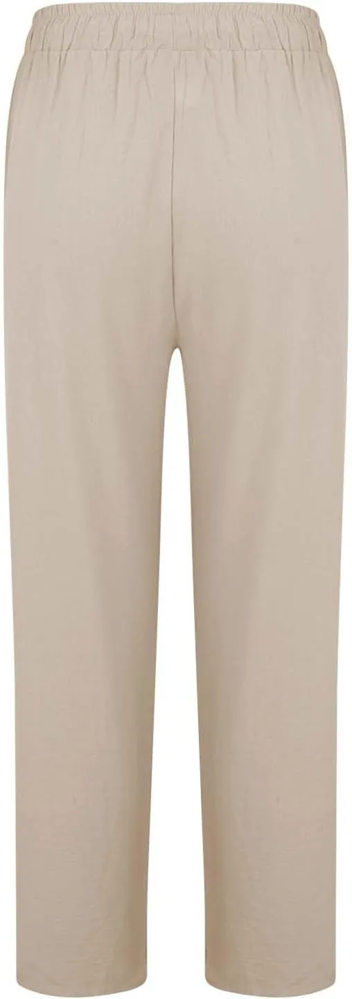 Womens Cotton Linen Pants Pants Fashion Drawstring Elastic Trousers Comfy Sports Athletic Lounge Pants with Pockets