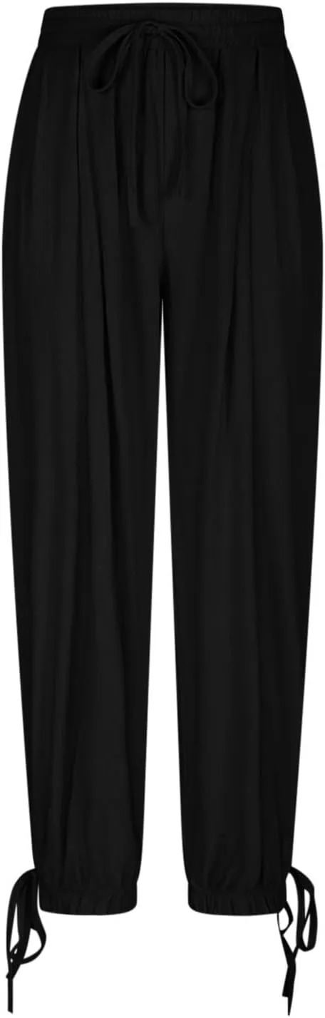 Womens Cotton Linen Pants Patch Pockets Tapered Leg Elastic Waist Long Pant Casual Lightweight Beach Cropped Trousers