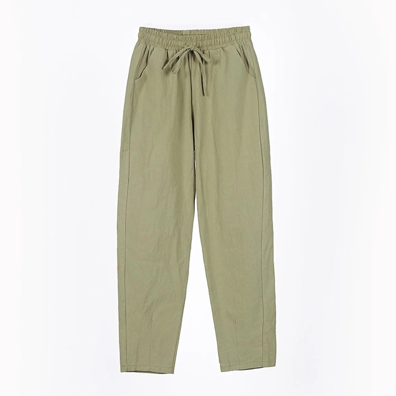 Women's Cotton Linen Pants Women Straight Leg Pants Elastic Drawstring Casual Trousers with Pockets Summer Beach Lounge Pants