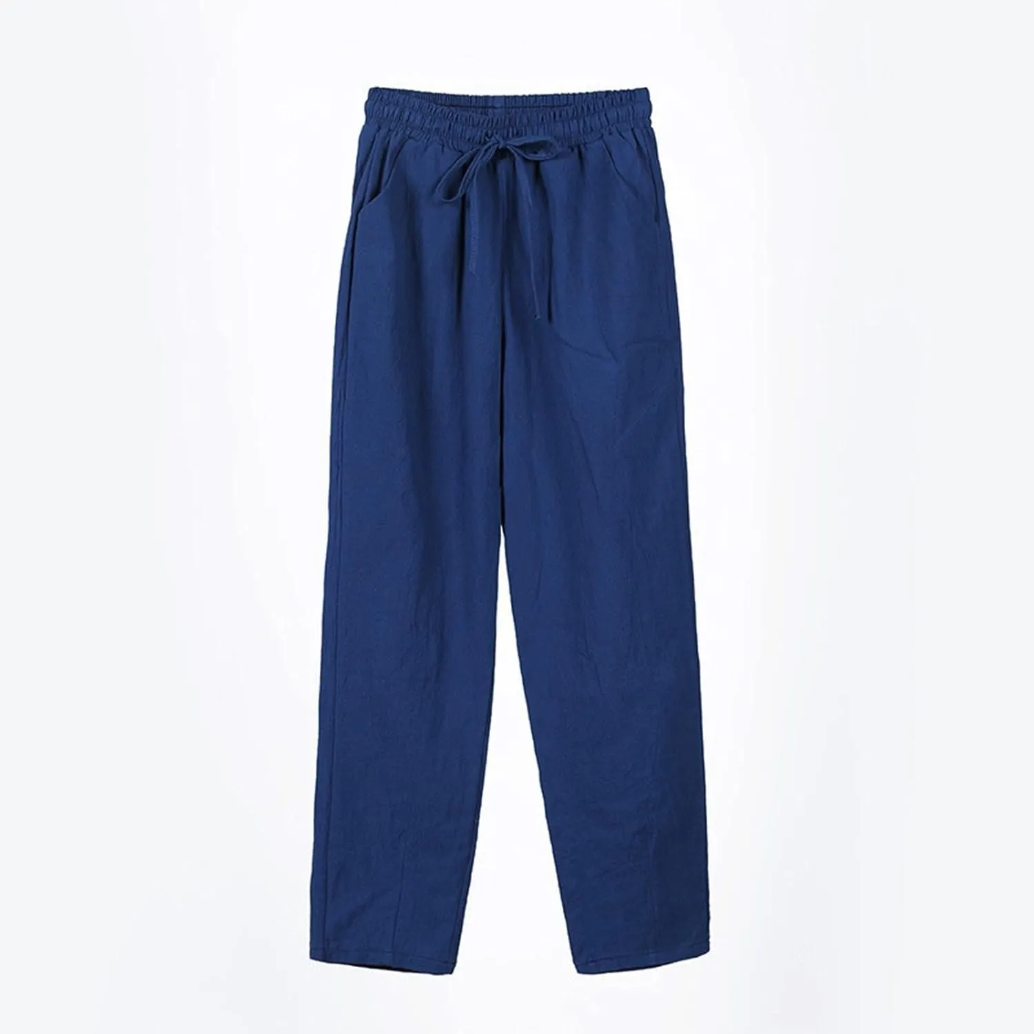 Women's Cotton Linen Straight Leg Pants Elastic Drawstring Casual Trousers with Pockets Summer Beach Lounge Pants