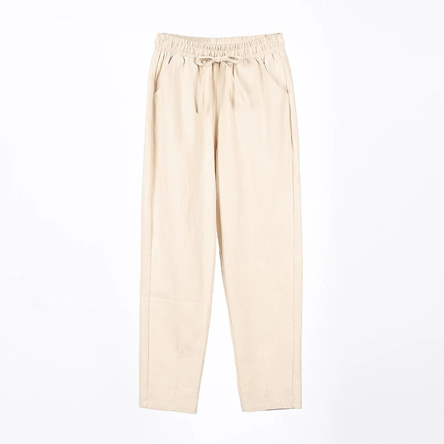 Women's Cotton Linen Straight Leg Pants Elastic Drawstring Casual Trousers with Pockets Summer Pants for Women