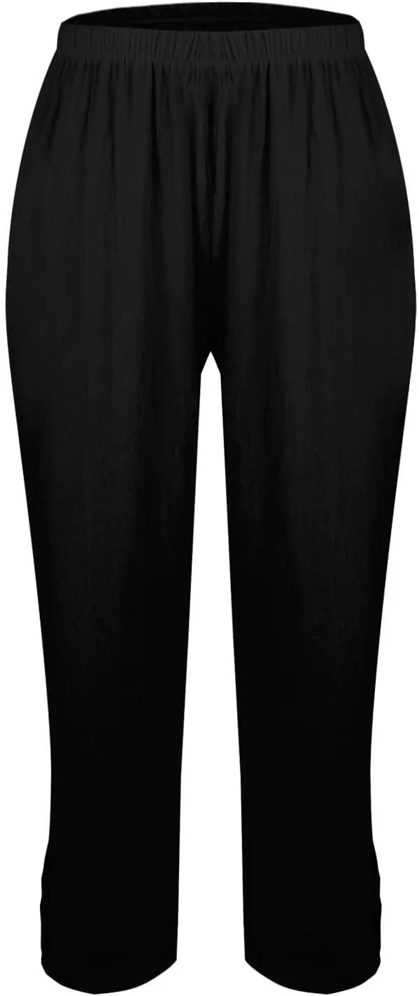Women's Cotton Linen Summer Palazzo Pants Summer Drawstring Cotton and Linen Split High Waist Comfy White Gauze