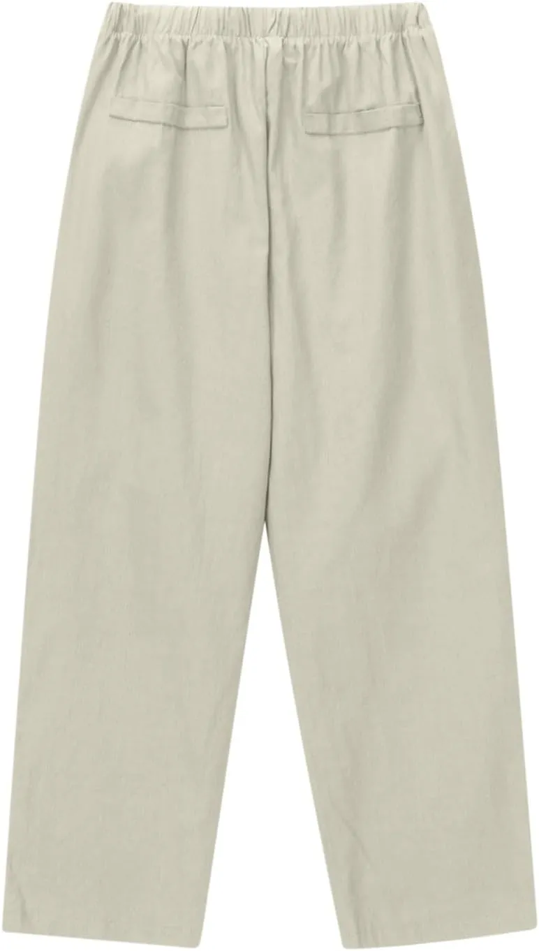 Women's Cotton Linen Summer Pants Wide Leg Casual Drawstring Elastic Pants Fashion Solid Color Trousers with Pockets
