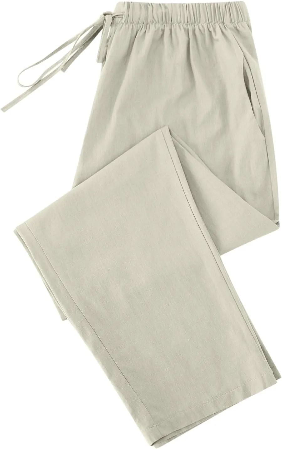 Women's Cotton Linen Summer Pants Wide Leg Casual Drawstring Elastic Pants Fashion Solid Color Trousers with Pockets