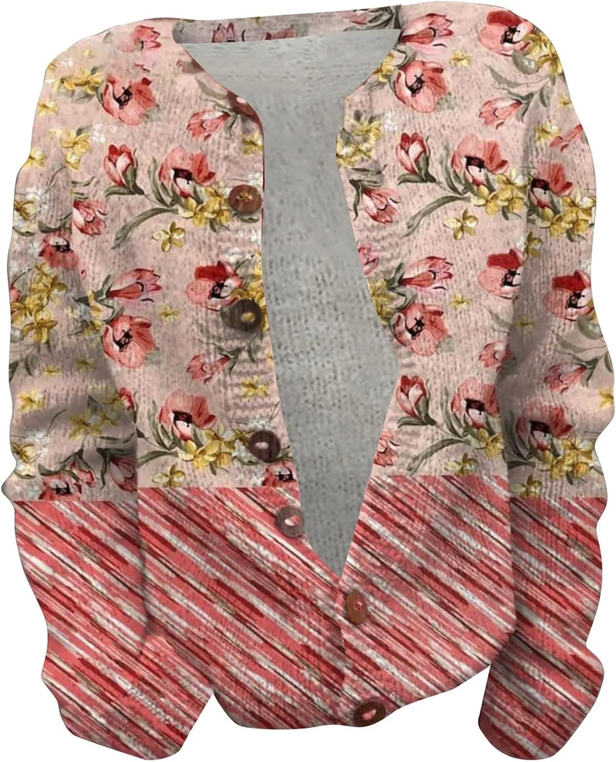 Women's Cute Pattern Printed Sweater Cardigan Long Sleeve Button Open Love Heart Knitted Sweater Outwear Coat