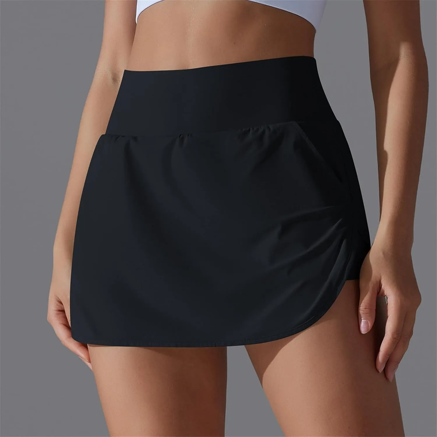 Womens Fake Two-Piece Athletic Tennis Skorts Elastic High Waist Cool Sun Protection Yoga Fitness Sports Skirts Shorts