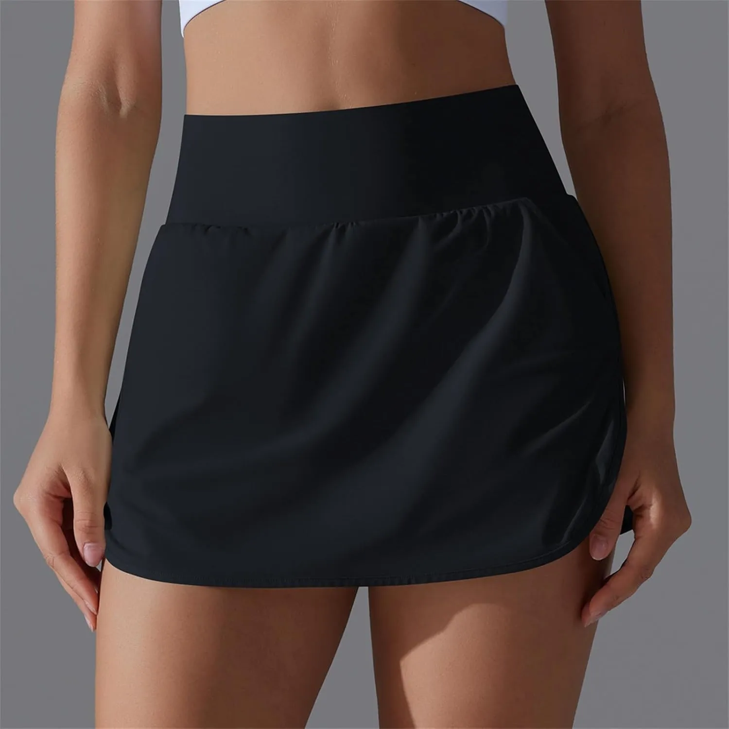 Womens Fake Two-Piece Athletic Tennis Skorts Elastic High Waist Cool Sun Protection Yoga Fitness Sports Skirts Shorts