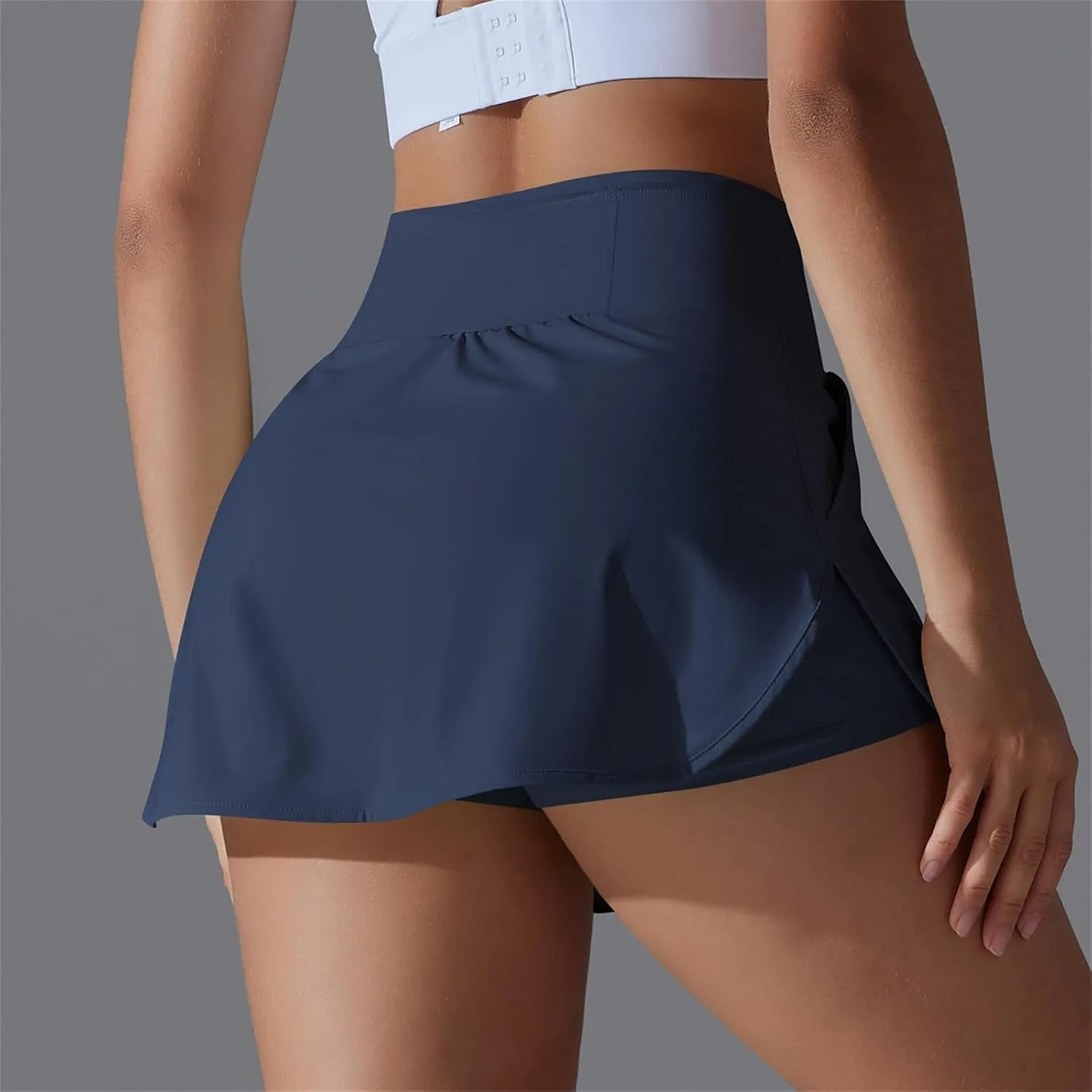 Womens Fake Two-Piece Athletic Tennis Skorts Elastic High Waist Cool Sun Protection Yoga Fitness Sports Skirts Shorts