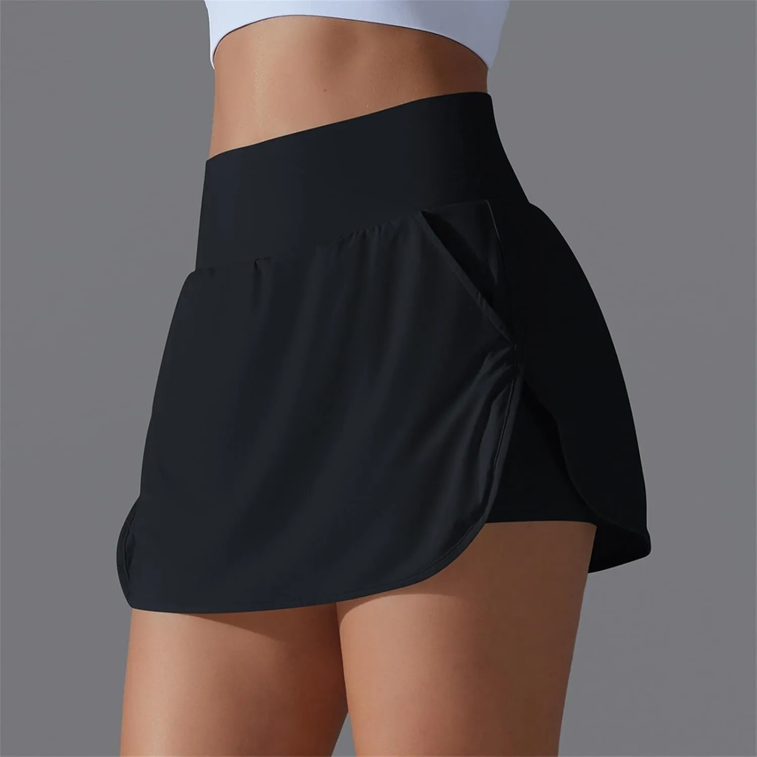 Womens Fake Two-Piece Athletic Tennis Skorts Elastic High Waist Cool Sun Protection Yoga Fitness Sports Skirts Shorts
