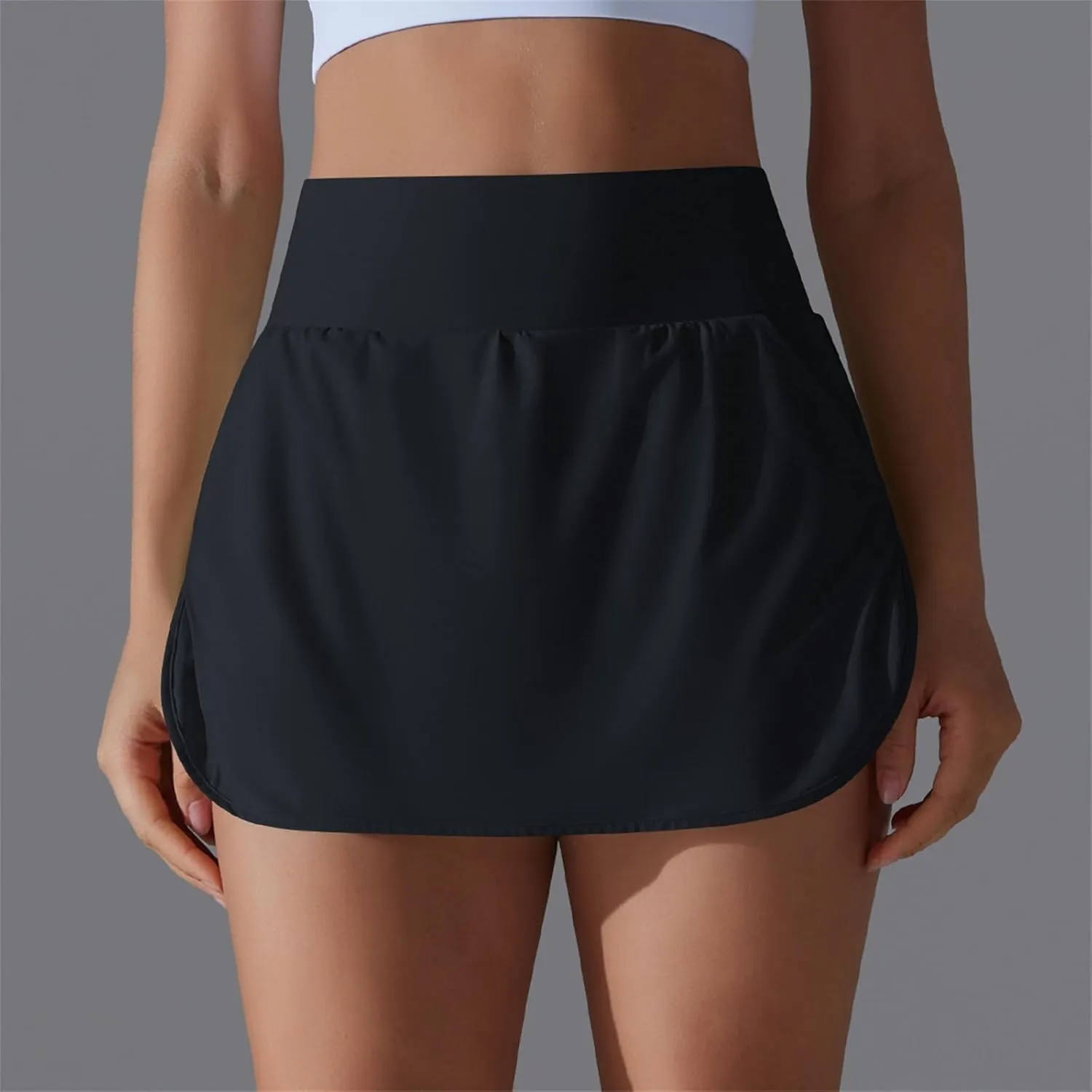 Womens Fake Two-Piece Athletic Tennis Skorts Elastic High Waist Cool Sun Protection Yoga Fitness Sports Skirts Shorts