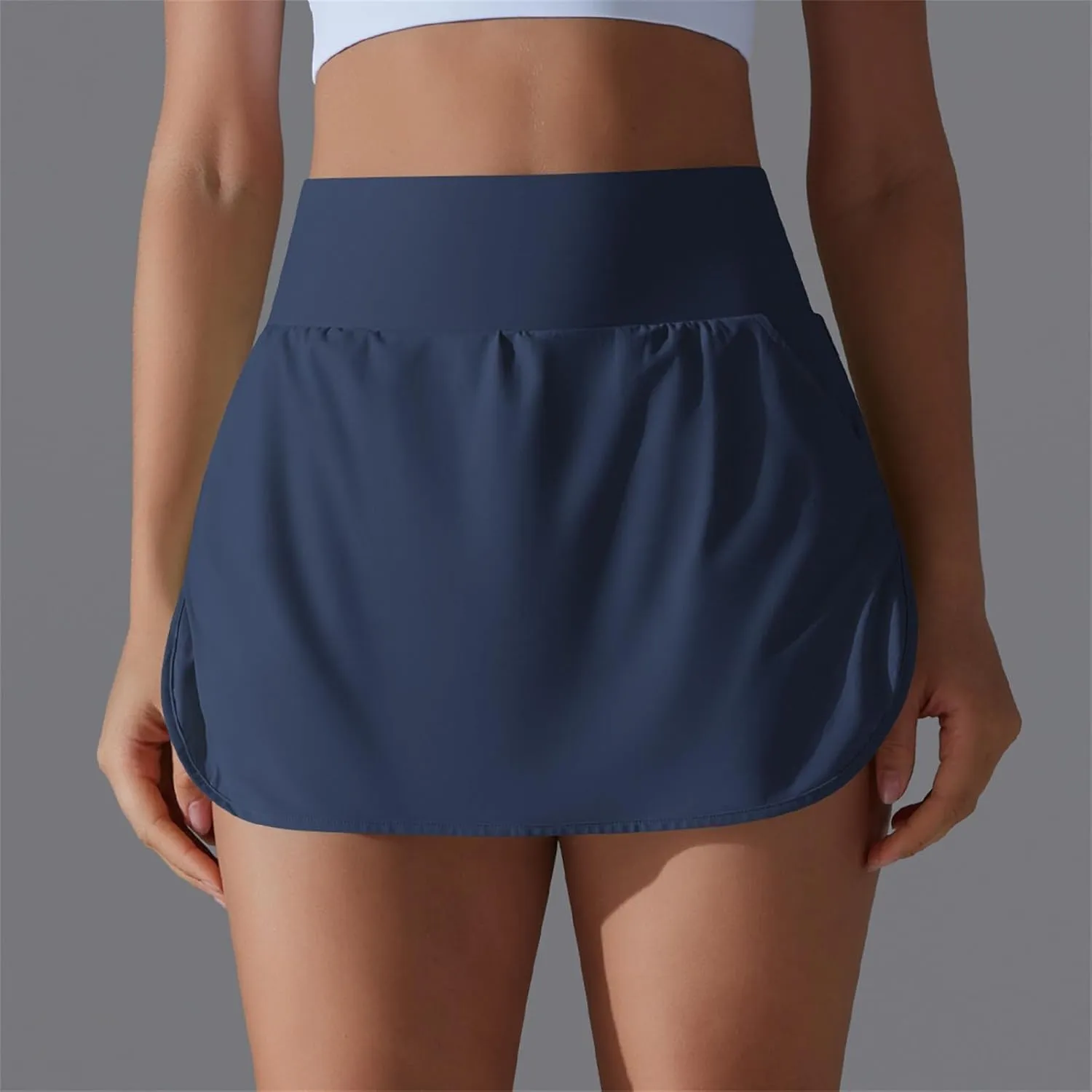 Womens Fake Two-Piece Athletic Tennis Skorts Elastic High Waist Cool Sun Protection Yoga Fitness Sports Skirts Shorts