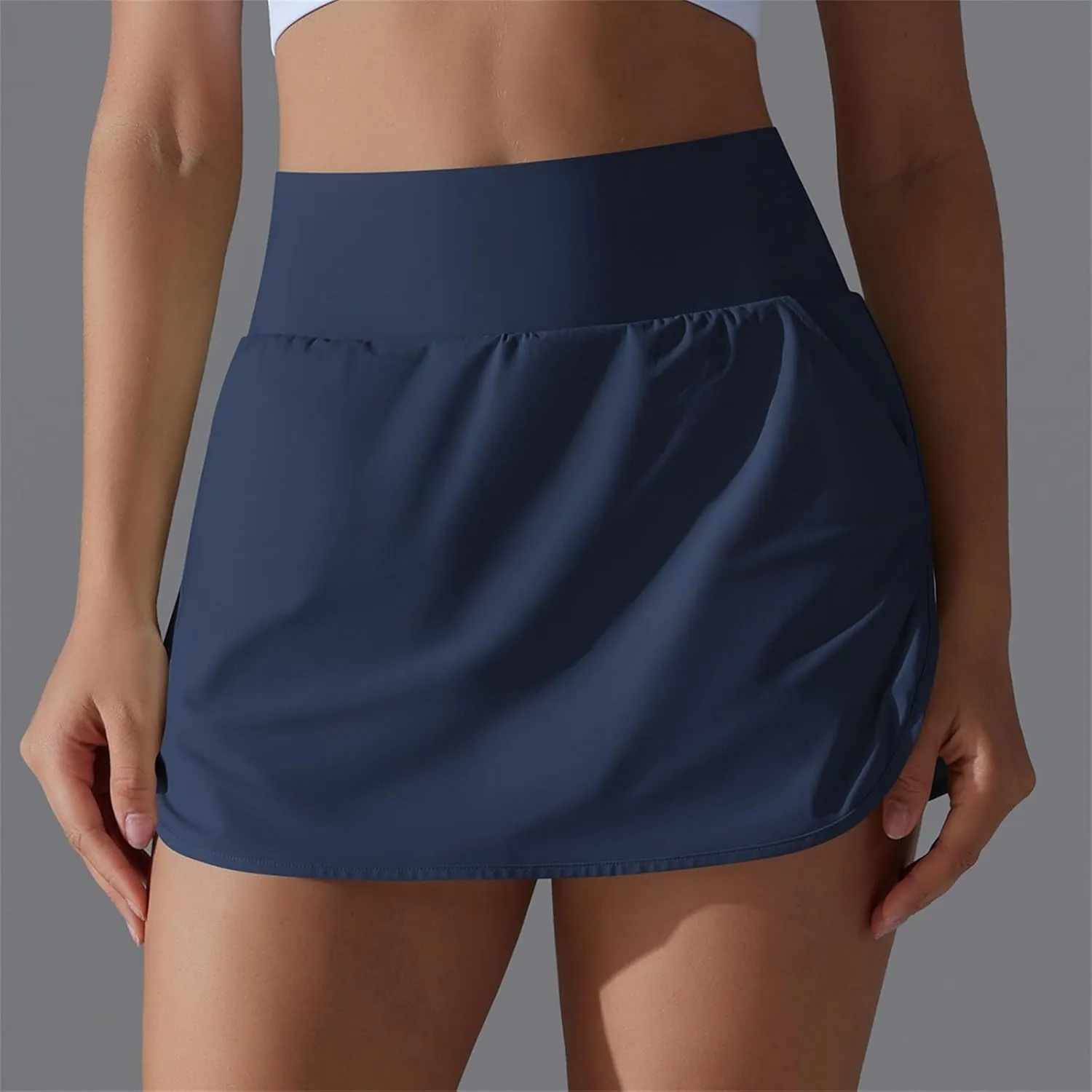 Womens Fake Two-Piece Athletic Tennis Skorts Elastic High Waist Cool Sun Protection Yoga Fitness Sports Skirts Shorts