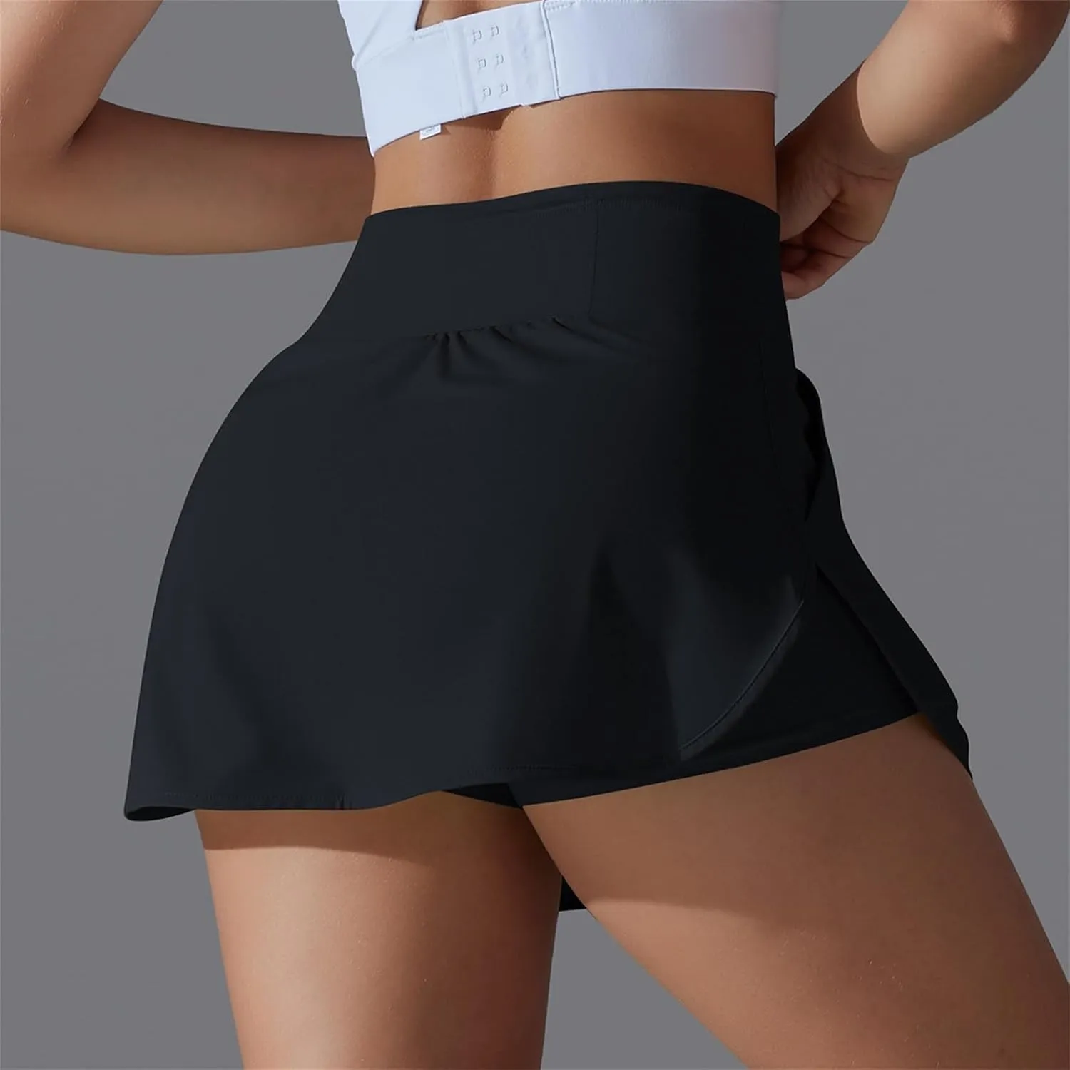 Womens Fake Two-Piece Athletic Tennis Skorts Elastic High Waist Cool Sun Protection Yoga Fitness Sports Skirts Shorts