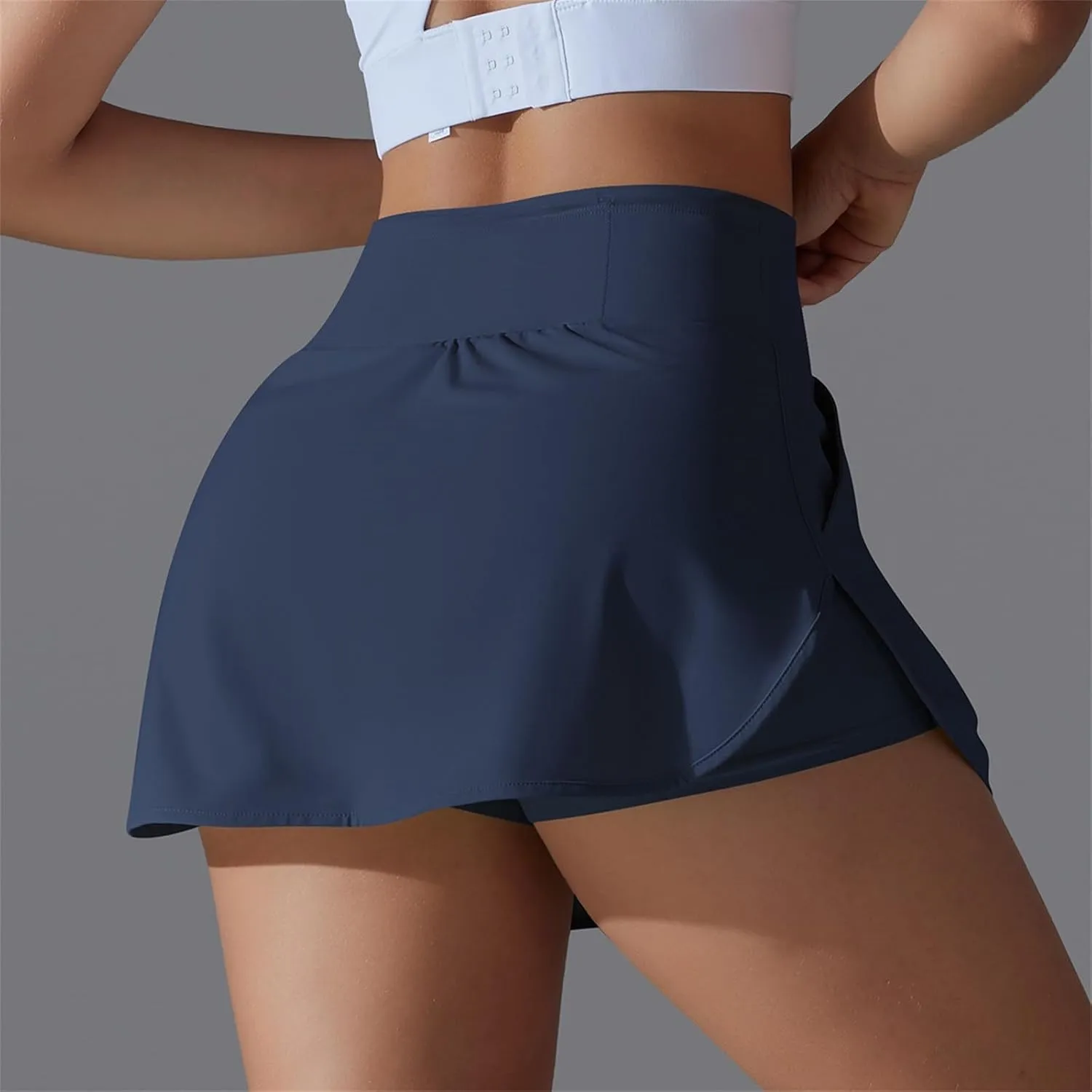 Womens Fake Two-Piece Athletic Tennis Skorts Elastic High Waist Cool Sun Protection Yoga Fitness Sports Skirts Shorts