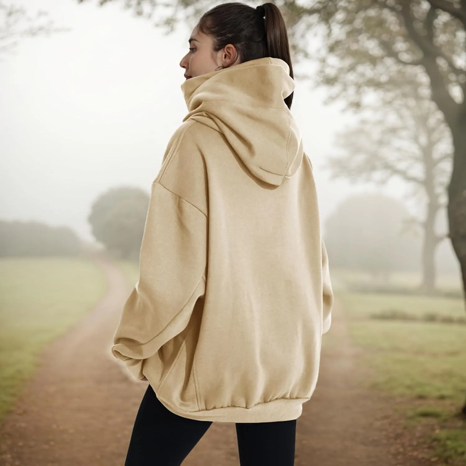 Womens Fleece Hoodie with Scarf Soft Cotton Oversized Pullover Casual Hooded Sweatshirts Fall Winter Clothes