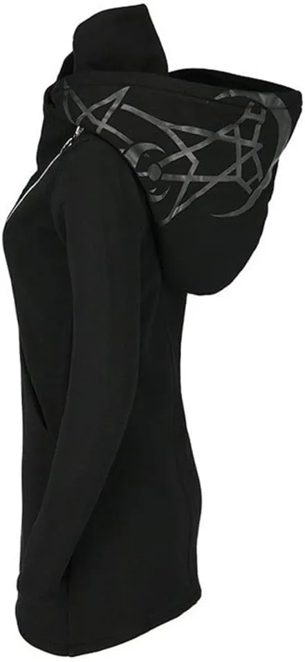 Women's Gothic Hoodie Jackets Punk Coats Goth Long Sleeve Hooded Sweatshirt Zip Up Cardigan Top Outwear