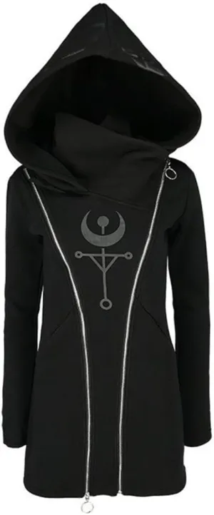 Women's Gothic Hoodie Jackets Punk Coats Goth Long Sleeve Hooded Sweatshirt Zip Up Cardigan Top Outwear