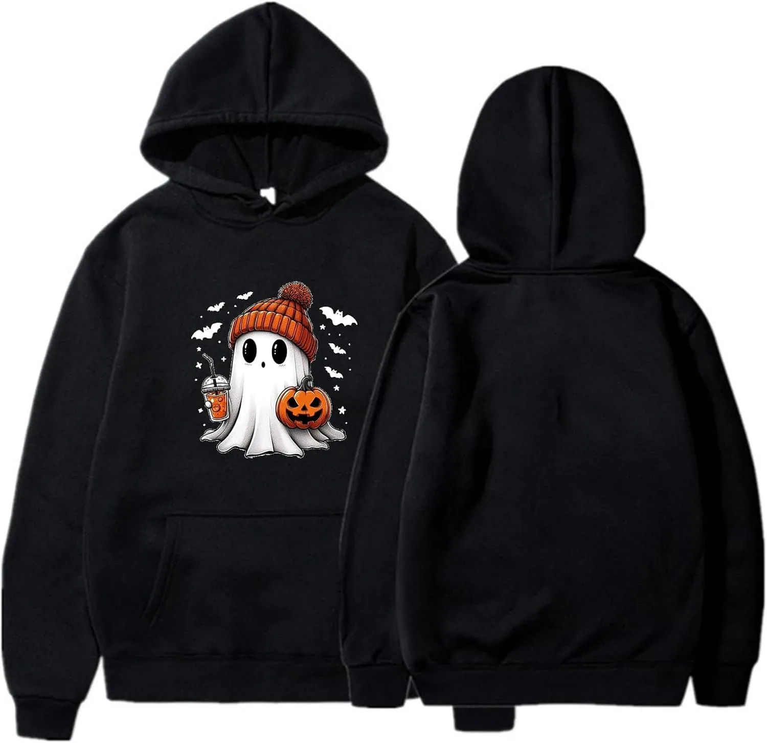 Women's Halloween Spooky Season Hoodie,Cute Ghost Graphic Sweatshirts Funny Pumpkin Face Tops Long Sleeve Hoodie 2024