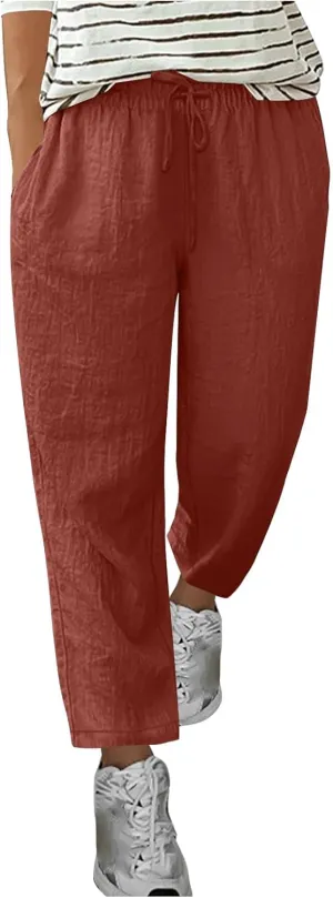 Womens Harem Pants Business Work Casual Lightweight Drawstring Elastic Waist Trousers 2025 Summer Outfits with Pockets