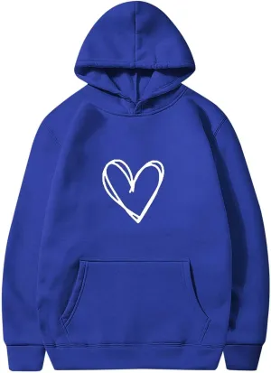 Womens Heart Print Hoodies Trendy Long Sleeve Love Graphic Sweatshirt Loose Casual Cute Fall Pullover Top with Pocket