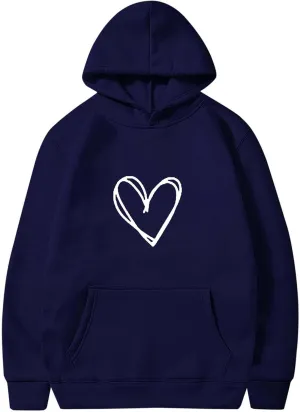 Womens Heart Print Hoodies Trendy Long Sleeve Love Graphic Sweatshirt Loose Casual Cute Fall Pullover Top with Pocket