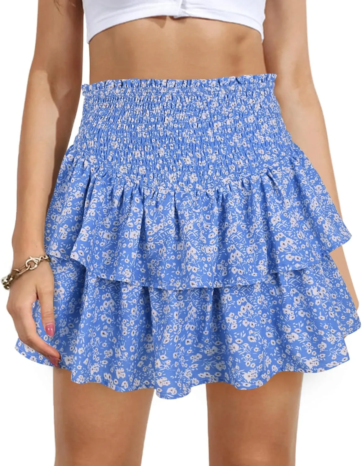 Women's High Waist Ruffle Mini Skirt Cute Tiered Short Skirt with Shorts Underneath