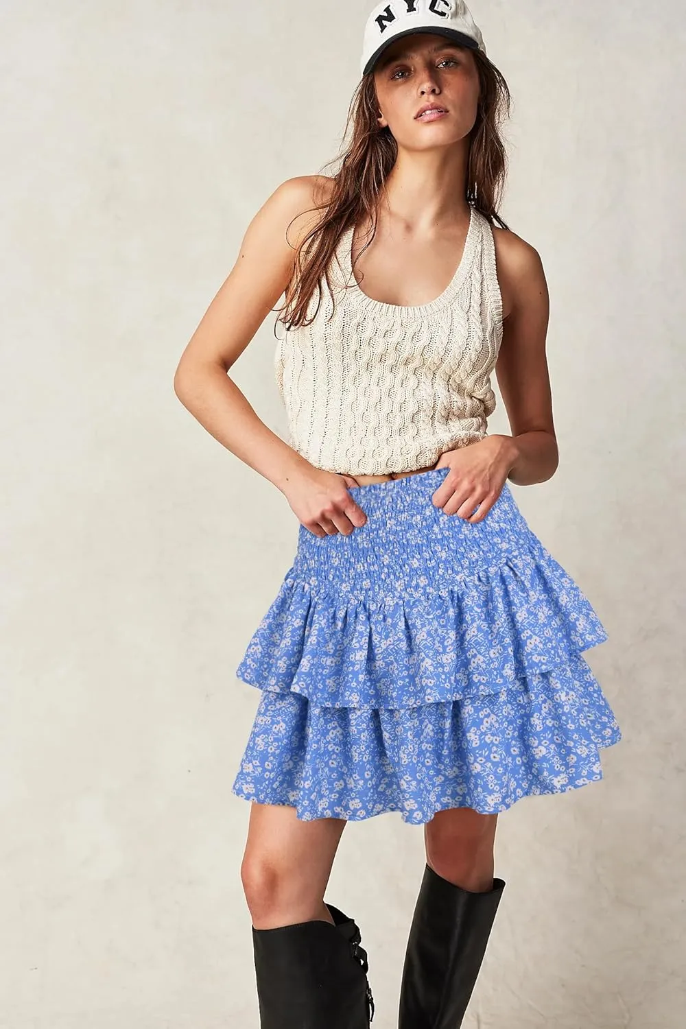 Women's High Waist Ruffle Mini Skirt Cute Tiered Short Skirt with Shorts Underneath