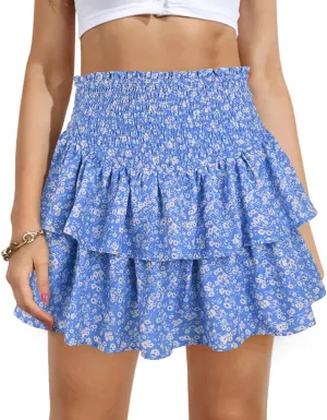 Women's High Waist Ruffle Mini Skirt Cute Tiered Short Skirt with Shorts Underneath