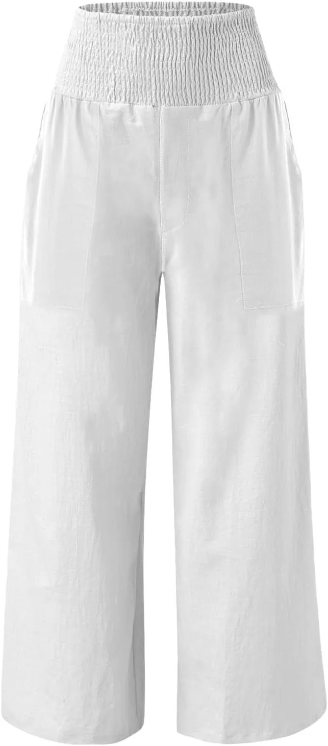 Women's Linen Palazzo Pants 2025 Summer Casual Loose Wide Leg Lounge Pants Beach Travel Vacation Outfits