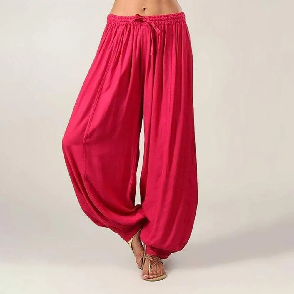 Women's Linen Pants Linen Wide Leg Pants for Women Casual Elastic Waisted Linen Pants for Women Flowy Lounge Beach Trousers
