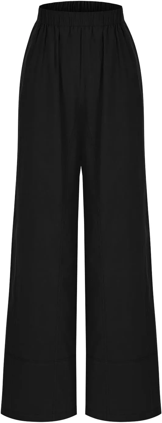 Womens Linen Pants with Pocket Summer High Waist Casual Wide Leg Pants Plus Size Trendy Flowy Palazzo Trousers