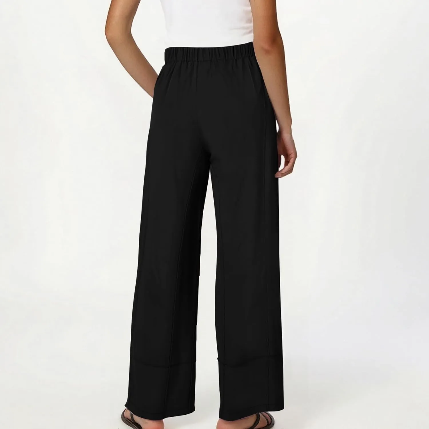 Womens Linen Pants with Pocket Summer High Waist Casual Wide Leg Pants Plus Size Trendy Flowy Palazzo Trousers