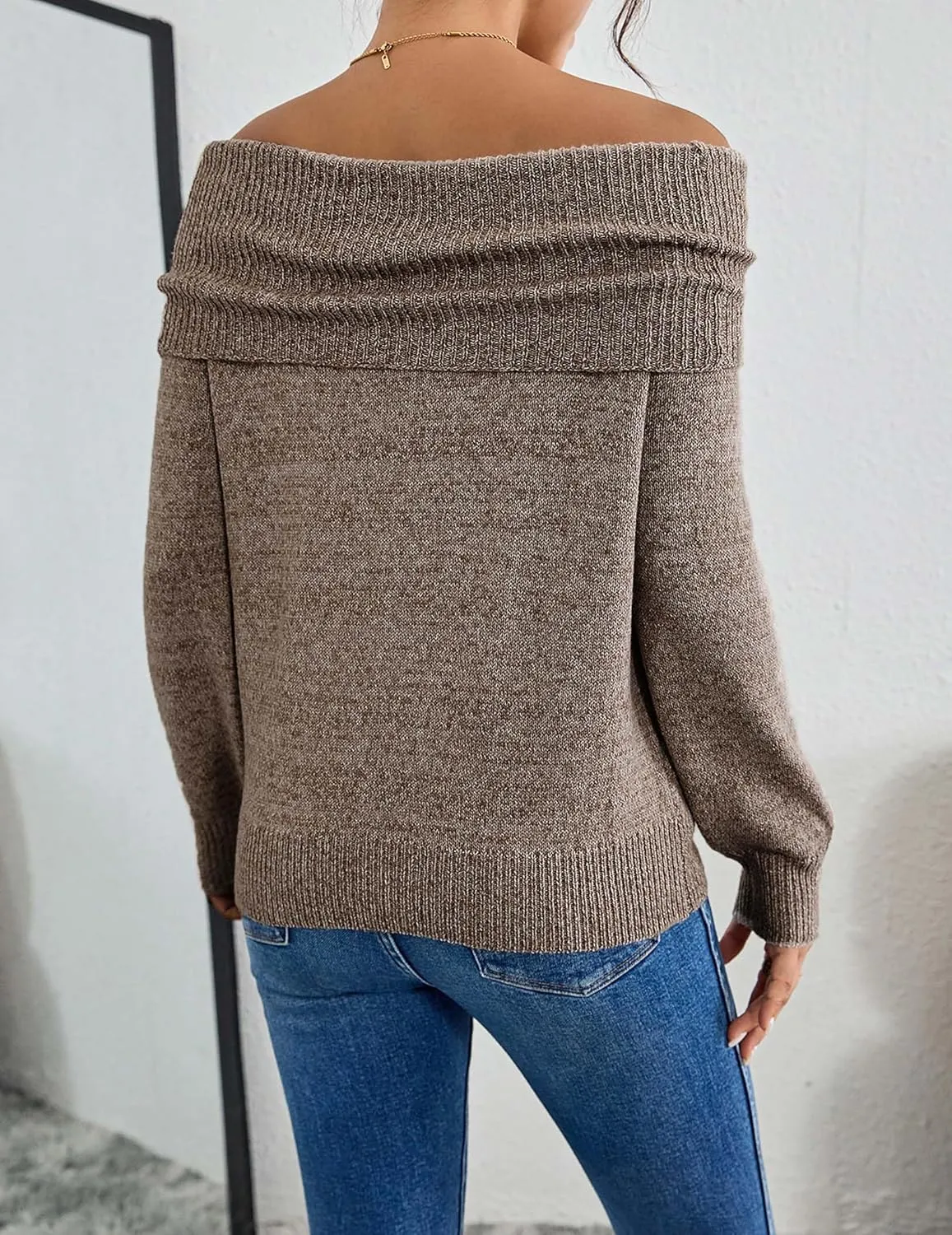 Womens Loose Off The Shoulder Sweater Spring 2025 Trendy Sexy Ladies Dressy Casual Outfits Ribbed Knit Pullover Top