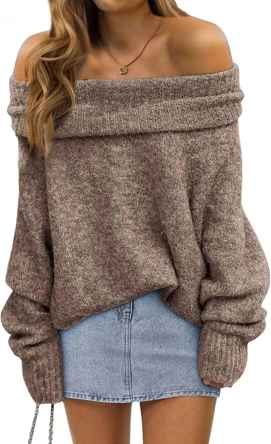 Womens Loose Off The Shoulder Sweater Spring 2025 Trendy Sexy Ladies Dressy Casual Outfits Ribbed Knit Pullover Top