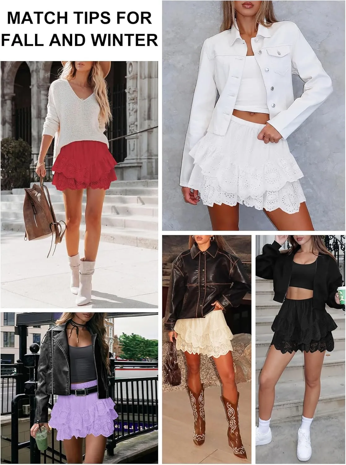 Women's Mini Skirts for Women High Waist Ruffle Skirt Smock Eyelet Solid A Line Summer Party Beach Short Skort