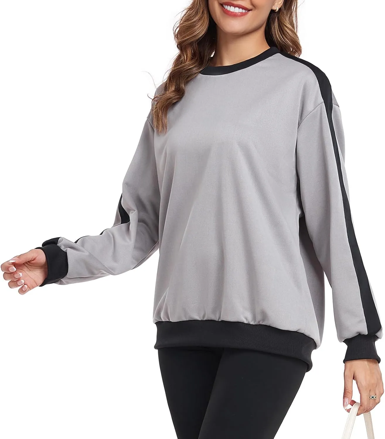 Womens Oversized Crewneck Sweatshirt Hoodies Long Sleeve Color Block Tops Lightweight Pullover Fall Clothes 2024