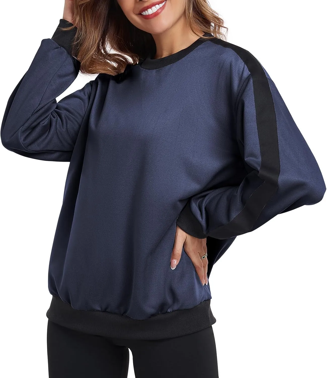 Womens Oversized Crewneck Sweatshirt Hoodies Long Sleeve Color Block Tops Lightweight Pullover Fall Clothes 2024