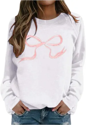 Womens Oversized Crewneck Sweatshirt Hoodies Women Cute Bow Graphic Sweatshirts Long Sleeve Fleece Pullover Bow Sweater Y2k