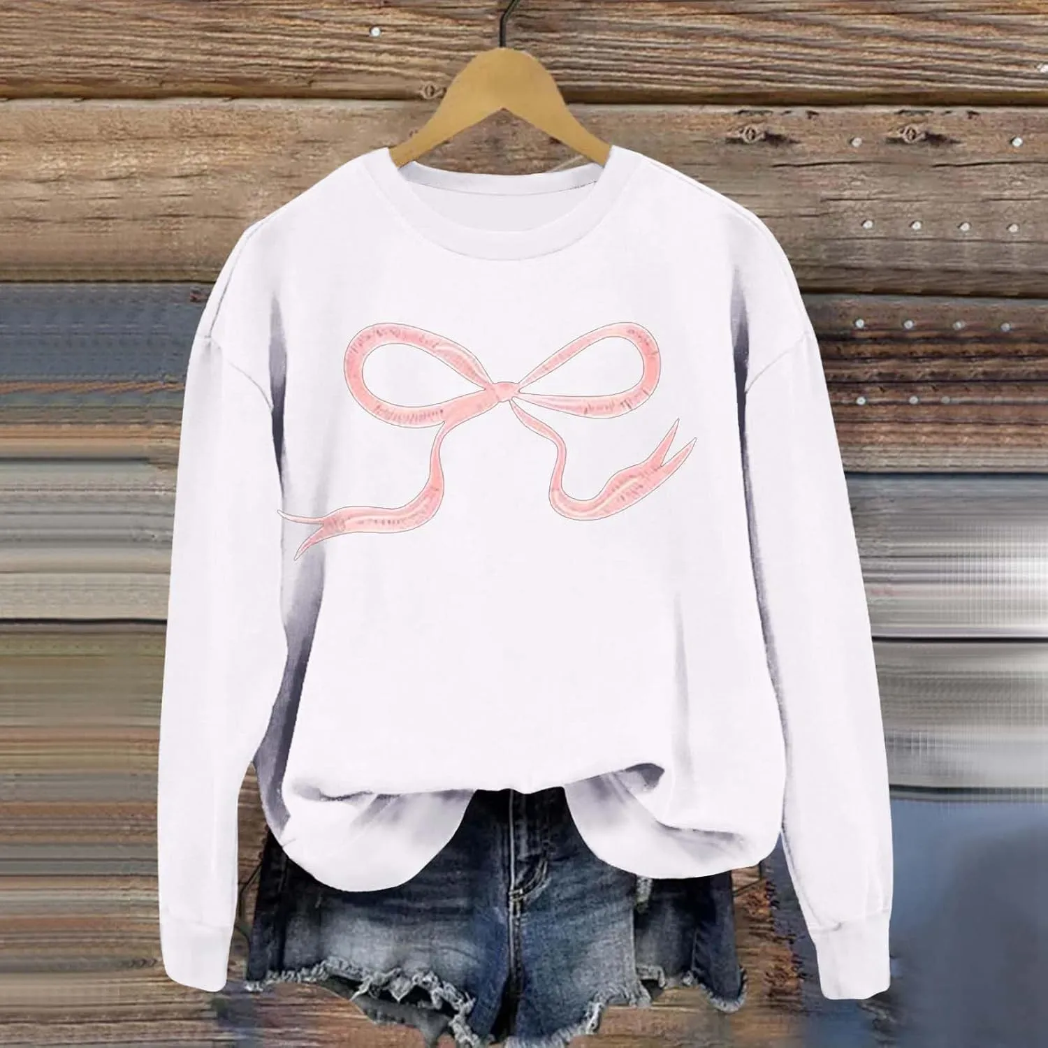 Womens Oversized Crewneck Sweatshirt Hoodies Women Cute Bow Graphic Sweatshirts Long Sleeve Fleece Pullover Bow Sweater Y2k