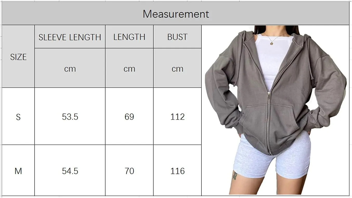 Women's Oversized Hoodie Sweatshirt, Zip Up Jacket Vintage Zipper Hoodie Long Sleeve 90s Y2K E-girl Transition Coat