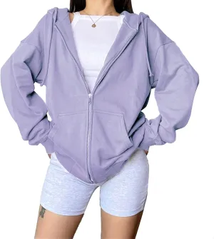 Women's Oversized Hoodie Sweatshirt, Zip Up Jacket Vintage Zipper Hoodie Long Sleeve 90s Y2K E-girl Transition Coat